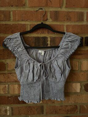 Grey Bandit Smocked Tie-Front Crop Blouse - Size S